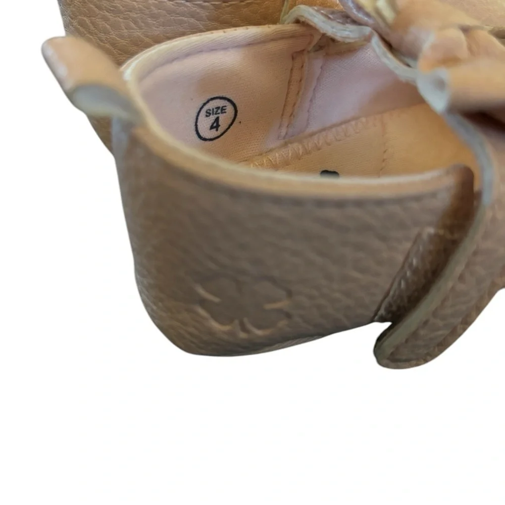 Lucky Brand Pink Leather Ballet Flats With Bows Toddler Size 4 Hook And Loop